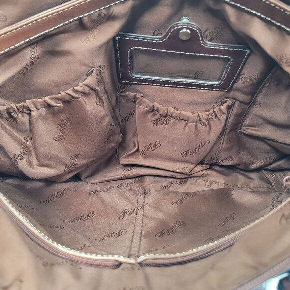 VTG Fossil Executive Women's Brown Leather Tote Shoulder Bag - Picture 9 of 12